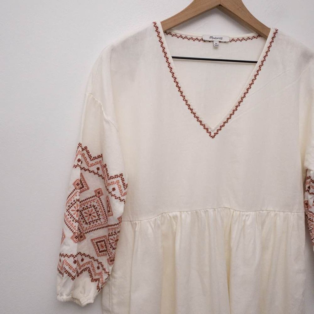 MADEWELL Embroidered-Sleeve Popover Midi Dress Size XS - Picture 7 of 12